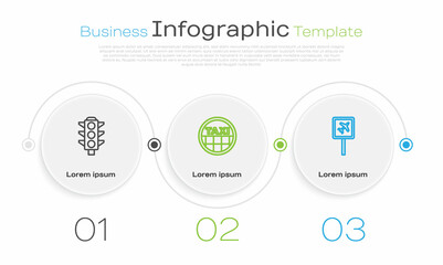 Set line Traffic light, Taxi car roof and Airport. Business infographic template. Vector