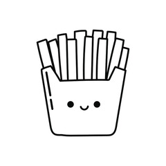 French fries vector doodle illustration, cute pack with french fries