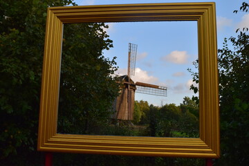 Picture frame view of the windmill in Cloppenburg; Germany; Lower Saxony