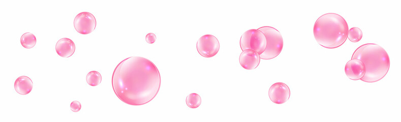 Pink transparent bubble gum vector on white background. Fizzing air or water pink bubbles.