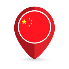 Map pointer with contry China. China flag. Vector illustration.
