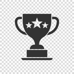 Trophy cup icon in flat style. Goblet prize vector illustration on isolated background. Award sign business concept.