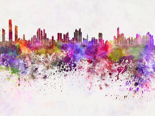 Panama City skyline in watercolor background