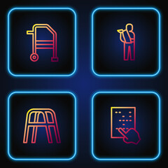 Set line Braille, Walker, and Human broken arm. Gradient color icons. Vector