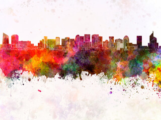 Paris skyline in watercolor background