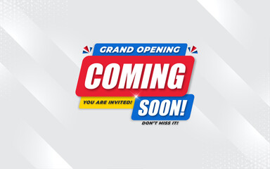 Grand opening coming sale poster, sale banner design template with 3d editable text effect
