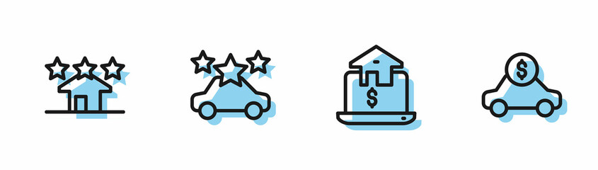 Set line Online real estate, Real, Car sharing and rental icon. Vector