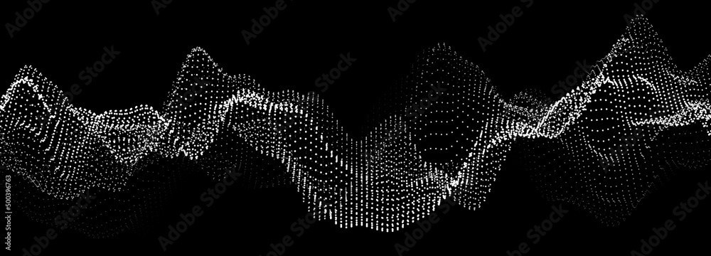 Poster abstract gradient dynamic wave of glowing particles. network of neon dots. big data. digital backgro