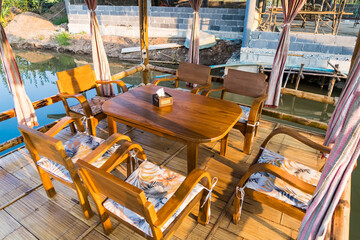 Empty table and chair decoration in restaurant interior
