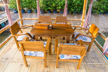 Empty table and chair decoration in restaurant interior