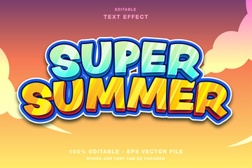 Obraz premium Super Summer 3D Editable Text Effect with Cartoon Style