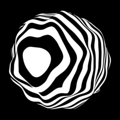 Optical illusion sphere. Sphere of stripes. Vector. Black and white.