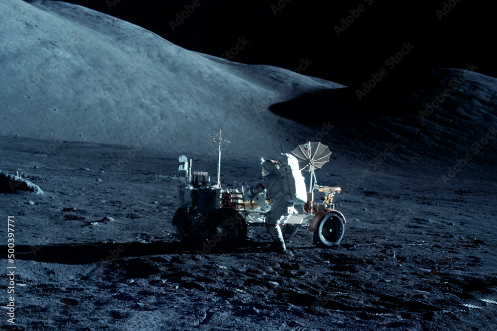 Wall mural moonrover on the surface of the moon. elements of this image furnished by nasa