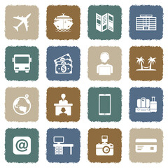 Travel Agency Icons. Grunge Color Flat Design. Vector Illustration.