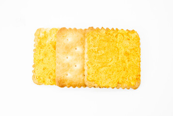 rectangular biscuit with butter isolated on white. Top view.