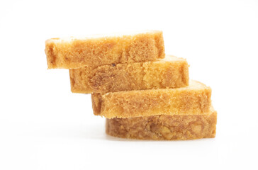 pound cake slices isolate on white background,front view