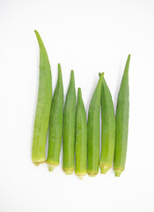 Okra, Lady's Finger, Bhindi and Bamies on a white background