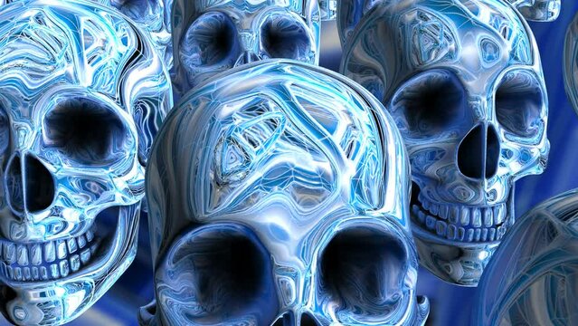 Seamless animation of chrome skull with reflections. Cool metallic Halloween background