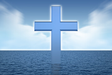 ice sculpture cross in the sea