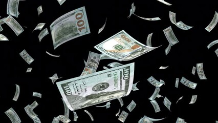 Flying up dollars - 3d render looped with alpha channel.