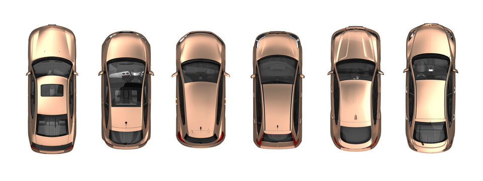 copper passenger cars top view isolated on white