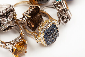 Several rings with precious and semi-precious stones