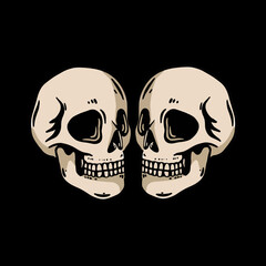 vector double skull head for vintage themed design, print, design for tshirt
