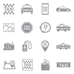 Taxi Service Icons. Gray Flat Design. Vector Illustration.