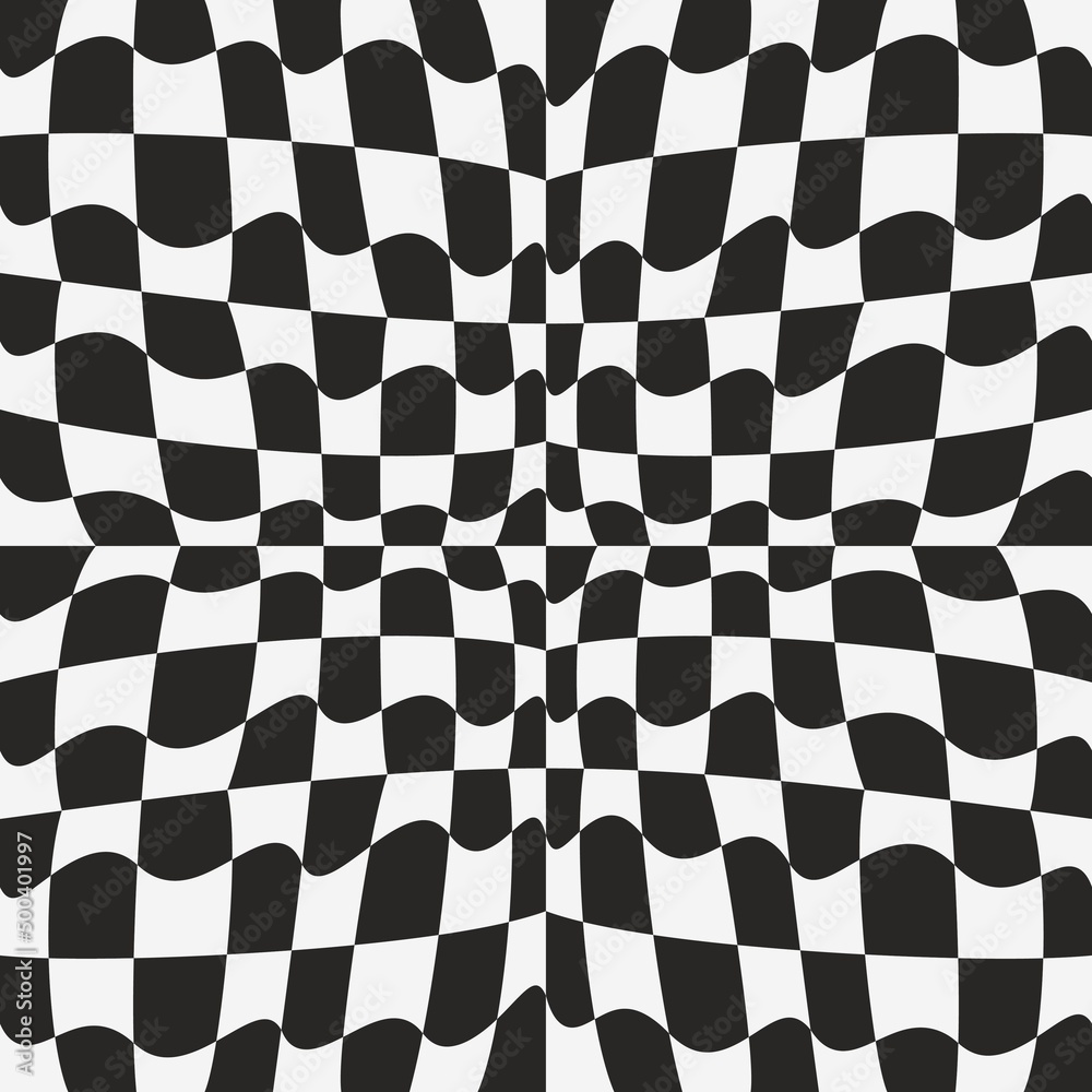 Poster black and white wavy shapes. chess simple shapes are slightly wavy, and concave inward in the center