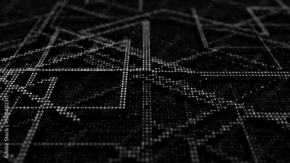 Poster Abstract technology background. Computer matrix. Futuristic cyber background of points. 3d rendering.