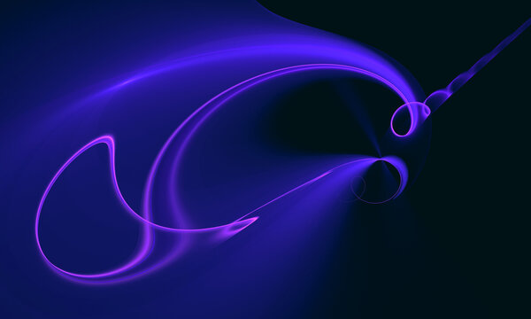Elegant purple blue 3d twirl with curly ends. Vivid violet neon light in dark. Swirling silky membrane. Great as background for cards, cover, print for electronics, poster, presentations, backgrounds.