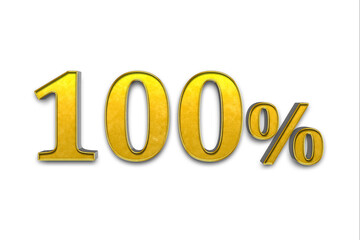 100 percent symbol 3d gold
