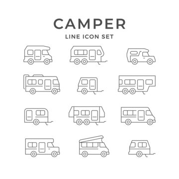 Set line icons of camper