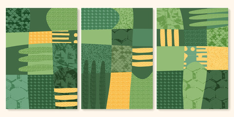 Vineyard field with texture vector illustration. Abstract winery agriculture, eco green background. Set of farm aerial view poster, geometric map, simple garden landscape, organic rice plantation © Maria Petrish