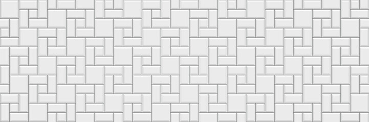 Paving slabs seamless pattern. Slab pavement masonry. Street texture. Paver tile. Decorative sidewalk. Cobblestone print. Stone surface. Mosaic background. Cement brick backdrop. Vector illustration
