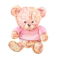 Watercolor teddy bear isolated on a white background