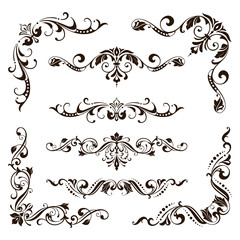 Ornamental design lace borders and corners Vector set art deco floral ornaments elements