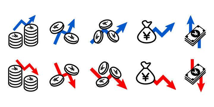 日本為替相場の円安円高の天秤を使った説明図ベクターイラスト素材