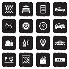 Taxi Service Icons. Grunge Black Flat Design. Vector Illustration.