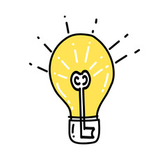 Illustration a lamp a symbol of a good idea yellow color in doodle style