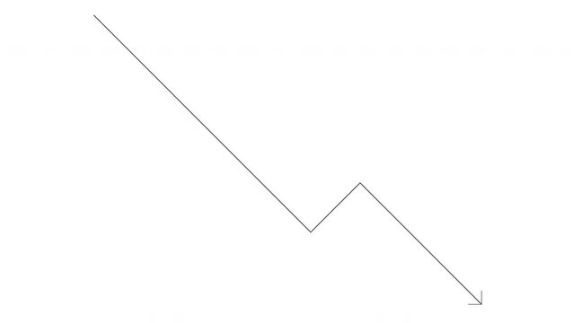 Animation of the movement of the chart down with fluctuations. Self-drawing arrow. Presentation in the financial market. 4k
