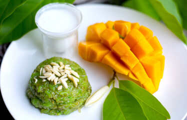 Traditional Mango with Sticky Rice on dish