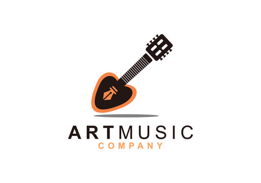 creative pen and guitar logo design inspiration