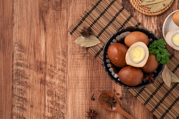Delicious traditional Taiwanese food tea eggs.