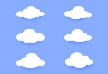 set of white fluffy clouds for all weather seasons and decorations