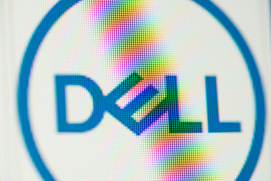 Close-up photo of Dell logo on computer screen. Chernihiv, Ukraine - 15 January 2022
