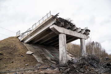 Ukraine, Kyiv region. Abandoned railway bridges. Invasion of Russian occupiers.