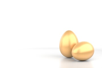 Golden Easter eggs isolated on white background. 3D rendering.