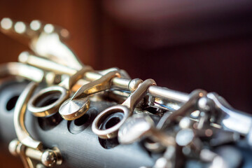details of clarinet musical instrument closeup - obrazy, fototapety, plakaty