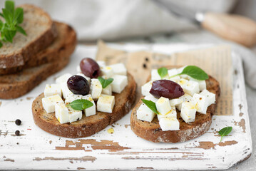 sandwiches with feta cheese, herbs and olive oil